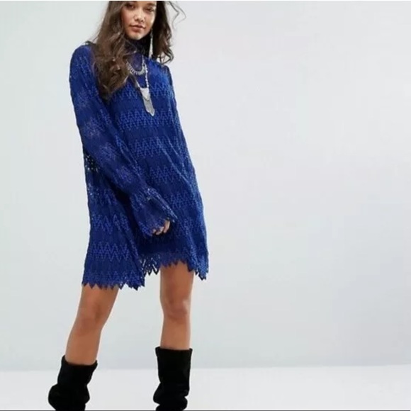NWT Free People Simone Blue Lace Mini Dress - Picture 2 of 8